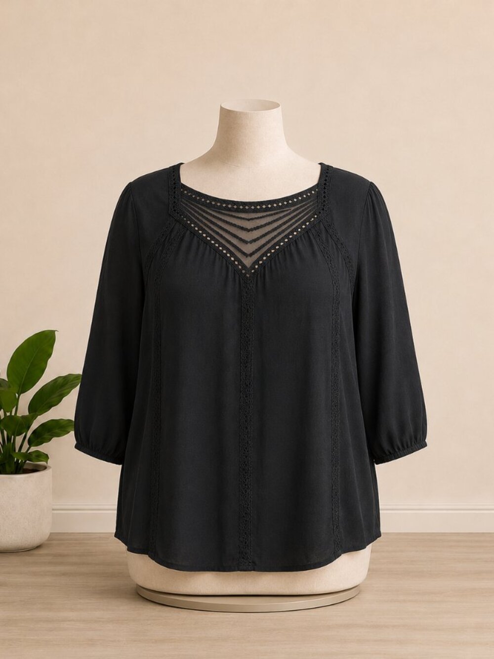 Torrid Gauze Crochet Trim Embroidered Top 4X